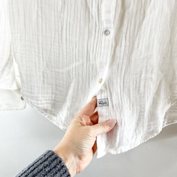Rails Ellis 100% Cotton Gauze Long Sleeve Button-Up Shirt Top White XS - Picture 8 of 10